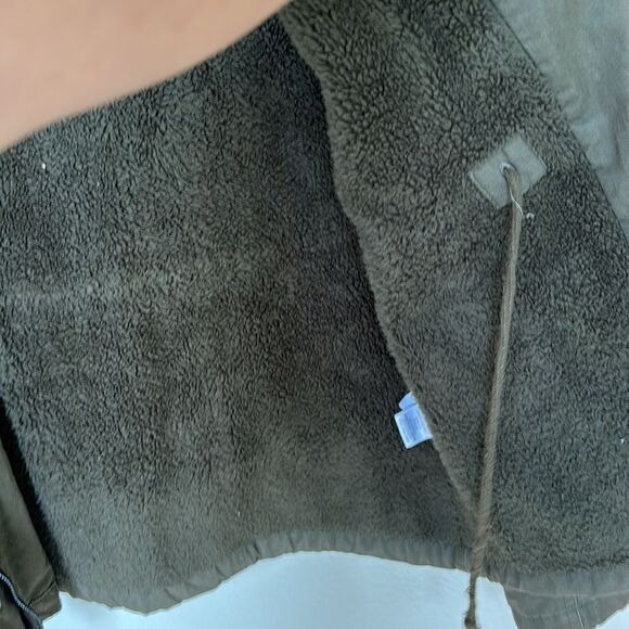 Love Tree‎ Olive Green barn coat jacket faux fur hood drawstring - Picture 4 of 8